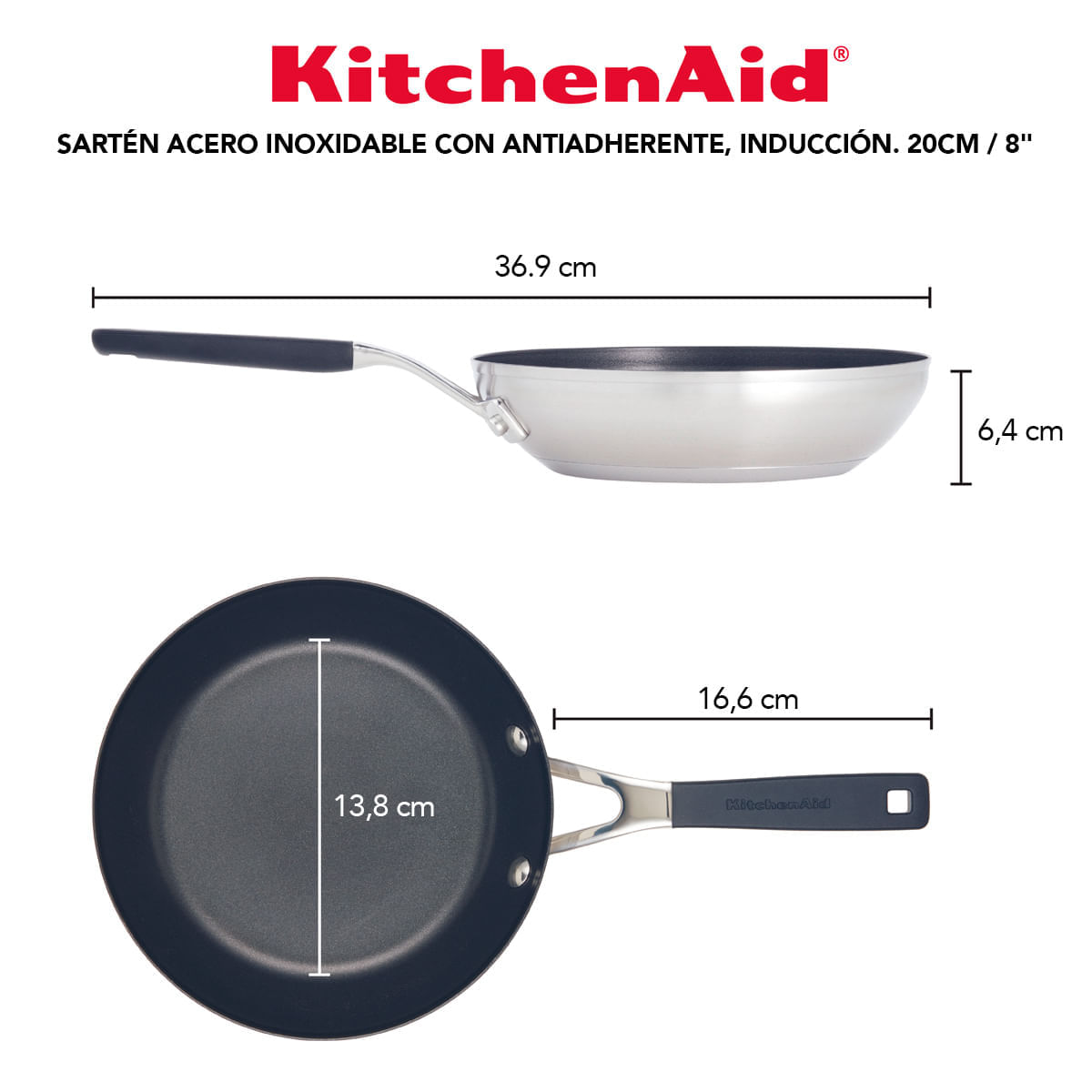 Sartén 20cm, acero inoxidable, placa de inducción, KitchenAid. img #5