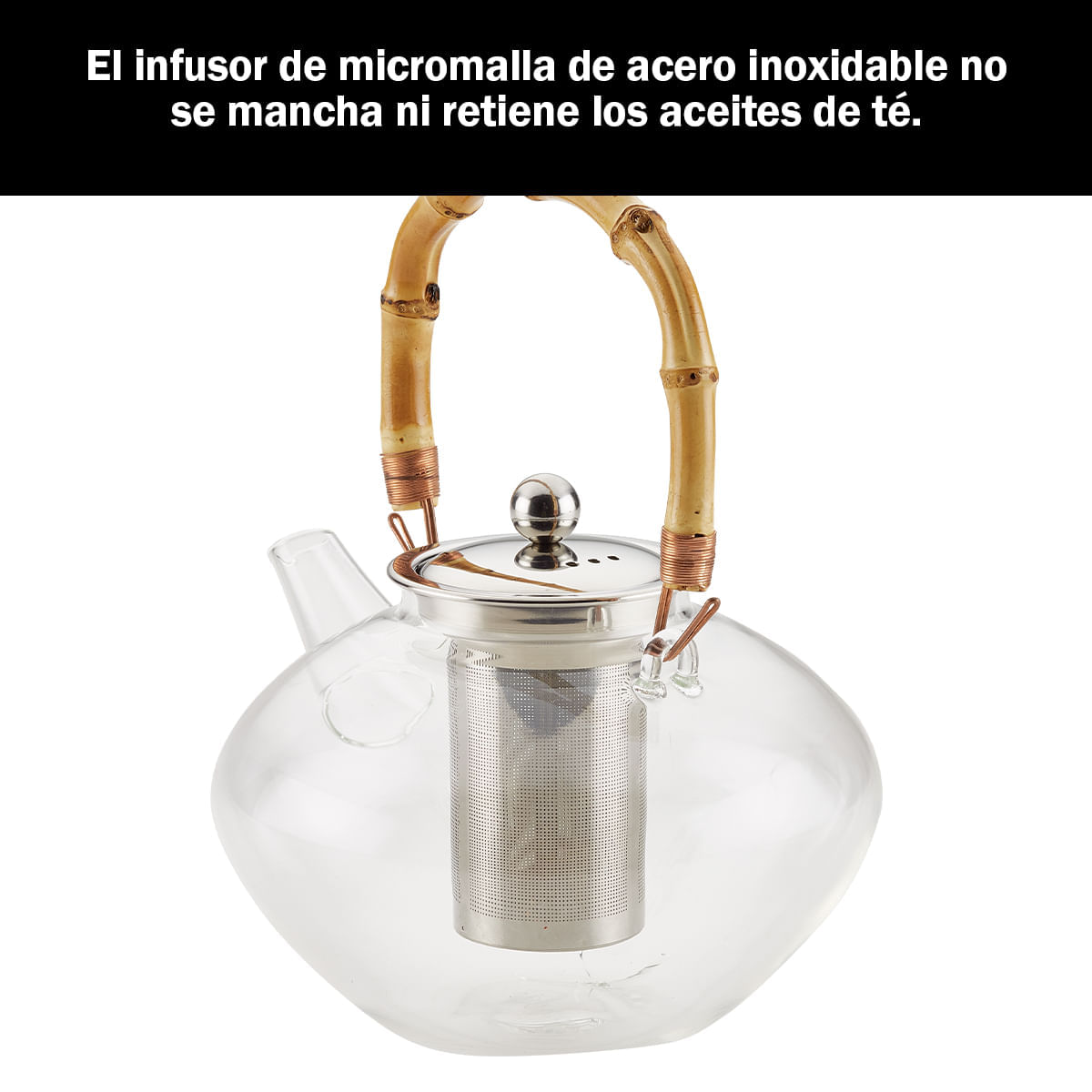 Tetera Zen de vidrio soplado a mano con infusor de acero inoxidable y salvamanteles de bambú, 34 onzas/ 1L. BonJour. img #2