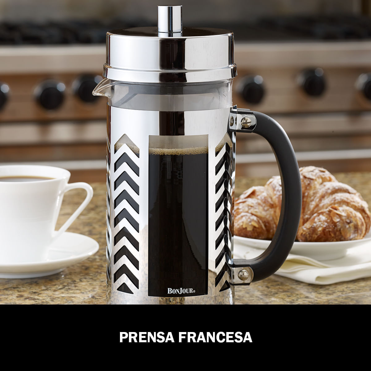 Prensa francesa 33,8 onzas/ 8 tazas/ 1L, acero inoxidable y vaso de vidrio borosilicato. BonJour, Chevron. img #2