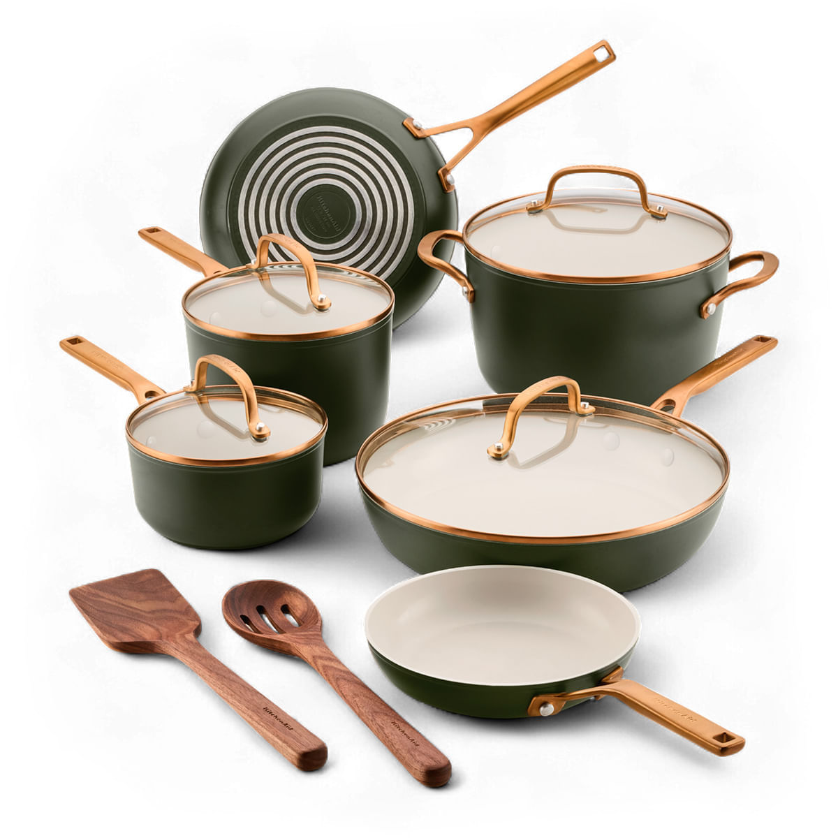 Juego de Ollas 12 pzs, Evergreen,  Anodizado Duro con antiadh cerámico. Inducción. KitchenAid. img #1