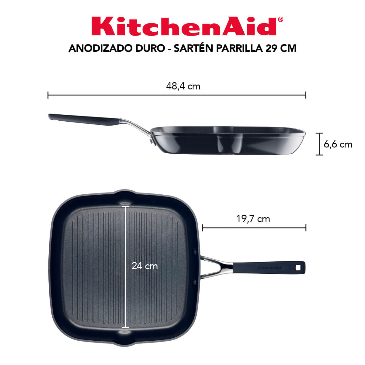 Plancha con grill 29cm, anodizado duro antiadherente. Negro Onyx KitchenAid. img #5