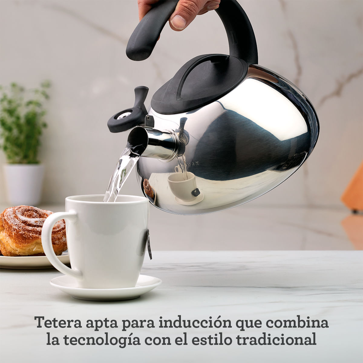 Tetera con silbido, 2.1L,  cuerpo en acero inoxidable, placa de inducción.  Farberware. img #6