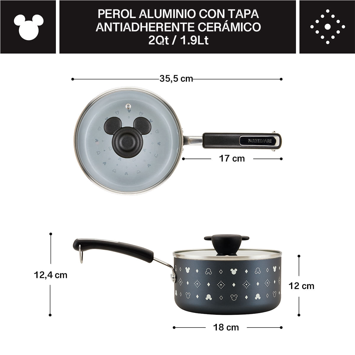 Perol 18cm, antiadherente cerámico. Colección Disney Home Monochrome. Farberware img #4