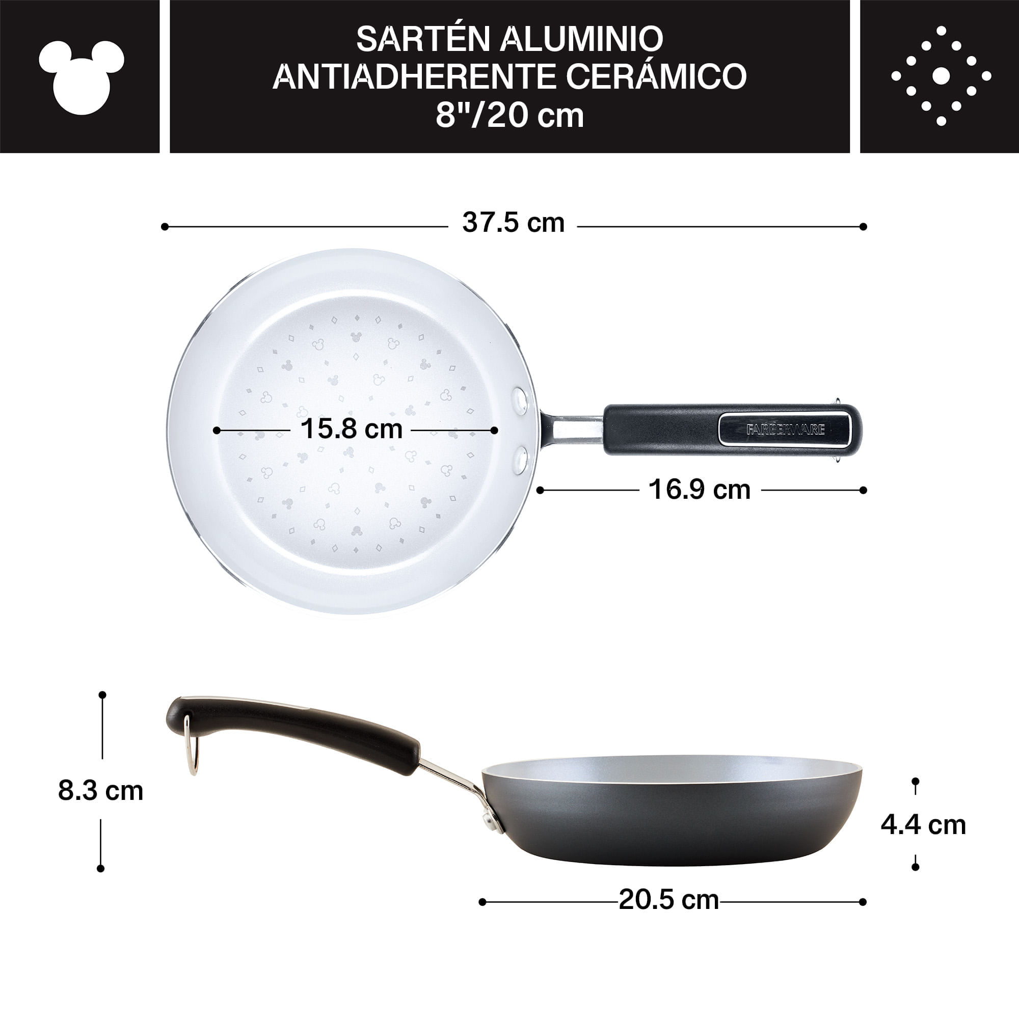 Sartén 20cm, antiadherente cerámico. Colección Disney Home Monochrome. Farberware img #4
