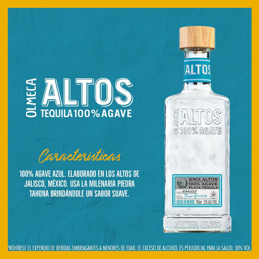 Tequila Blanco OLMECA plata 100% agave   (700  ml) img #2