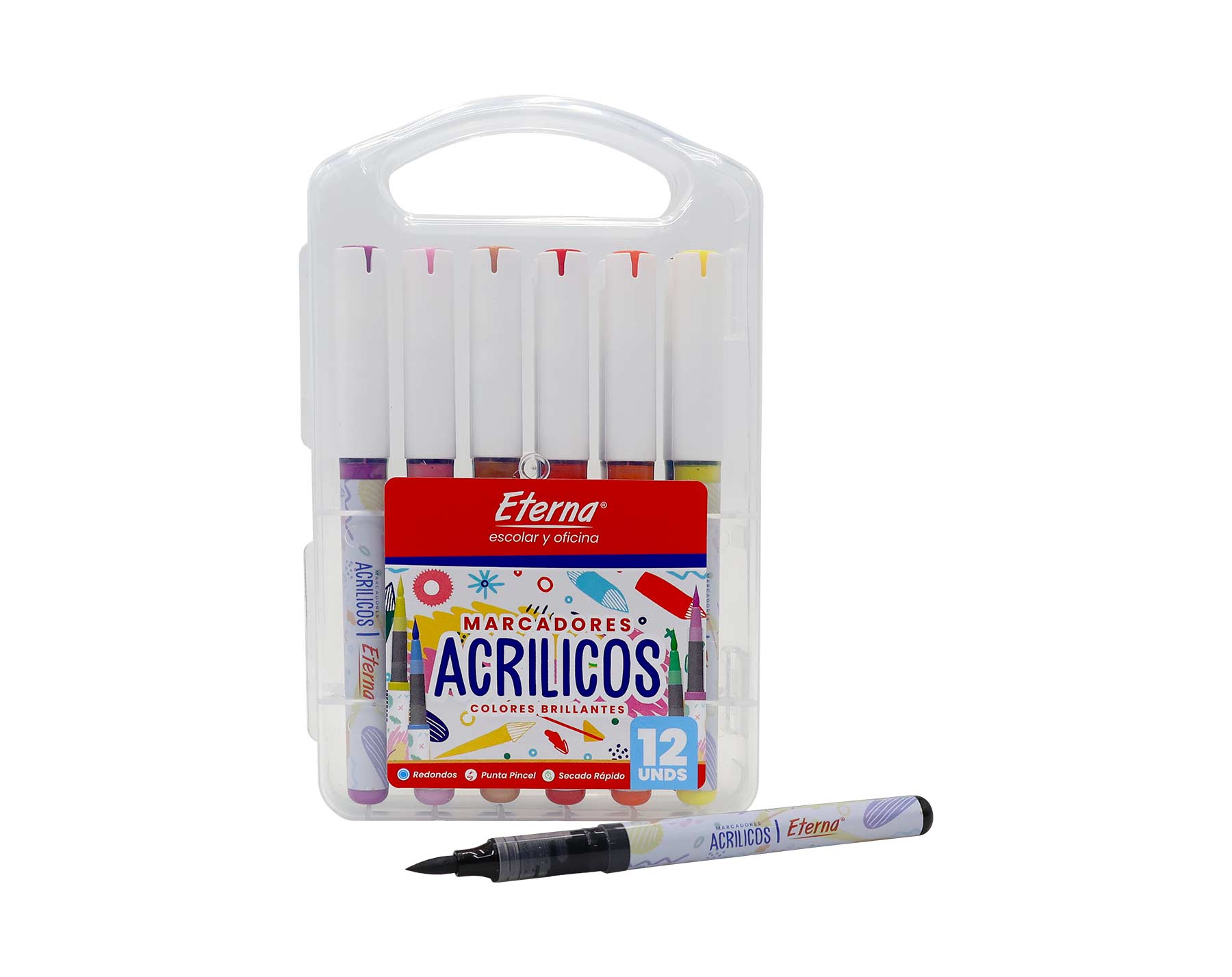 Marcadores Acrilicos Punta Pincel Colores Brillantes x12 PCS Eterna img #2