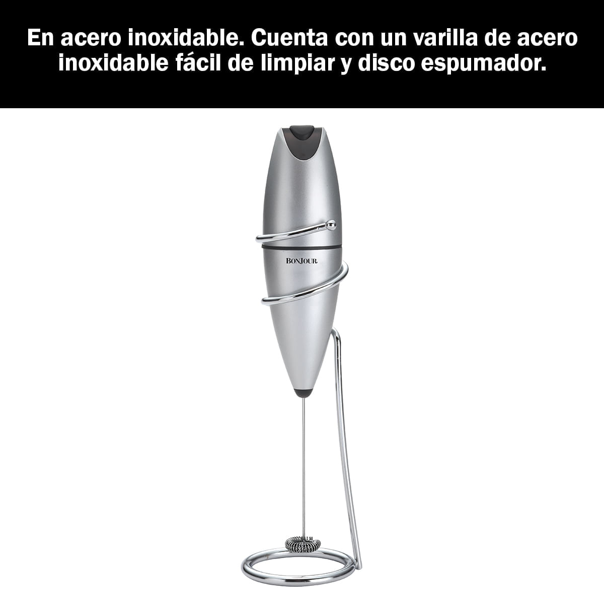 Mezclador/espumador acero inoxidable. Funciona con baterias (pilas).  BonJour. img #2