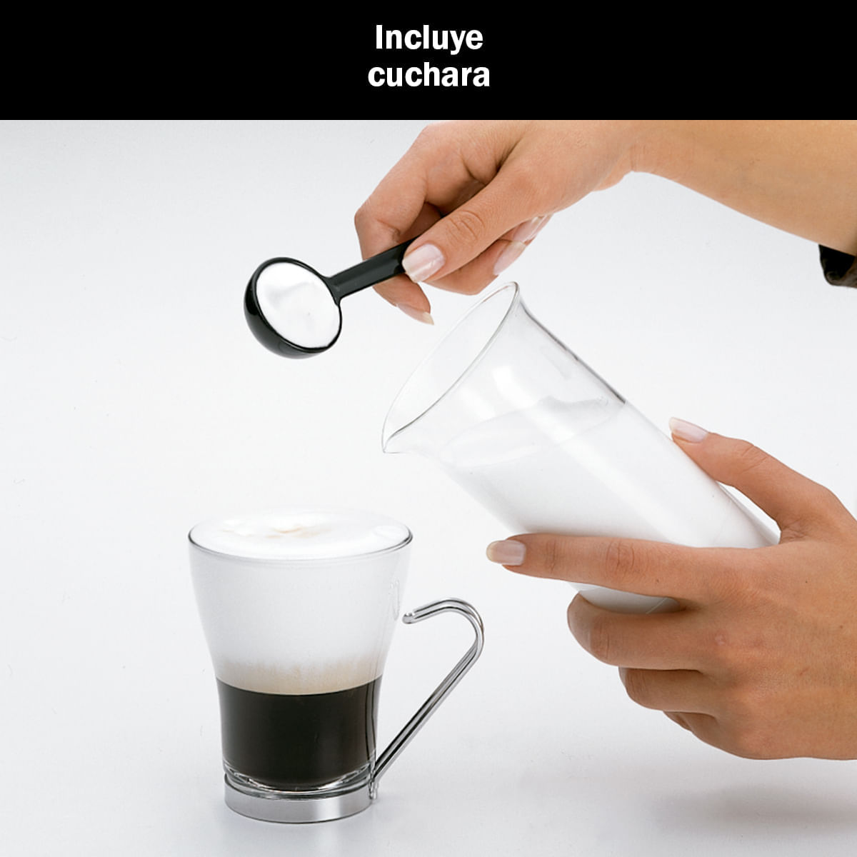 Juego de espumador de leche manual en acero inoxidable, vaso de vidrio borosilicato y cuchara, 16 onzas/ 0.47L. BonJour. img #7