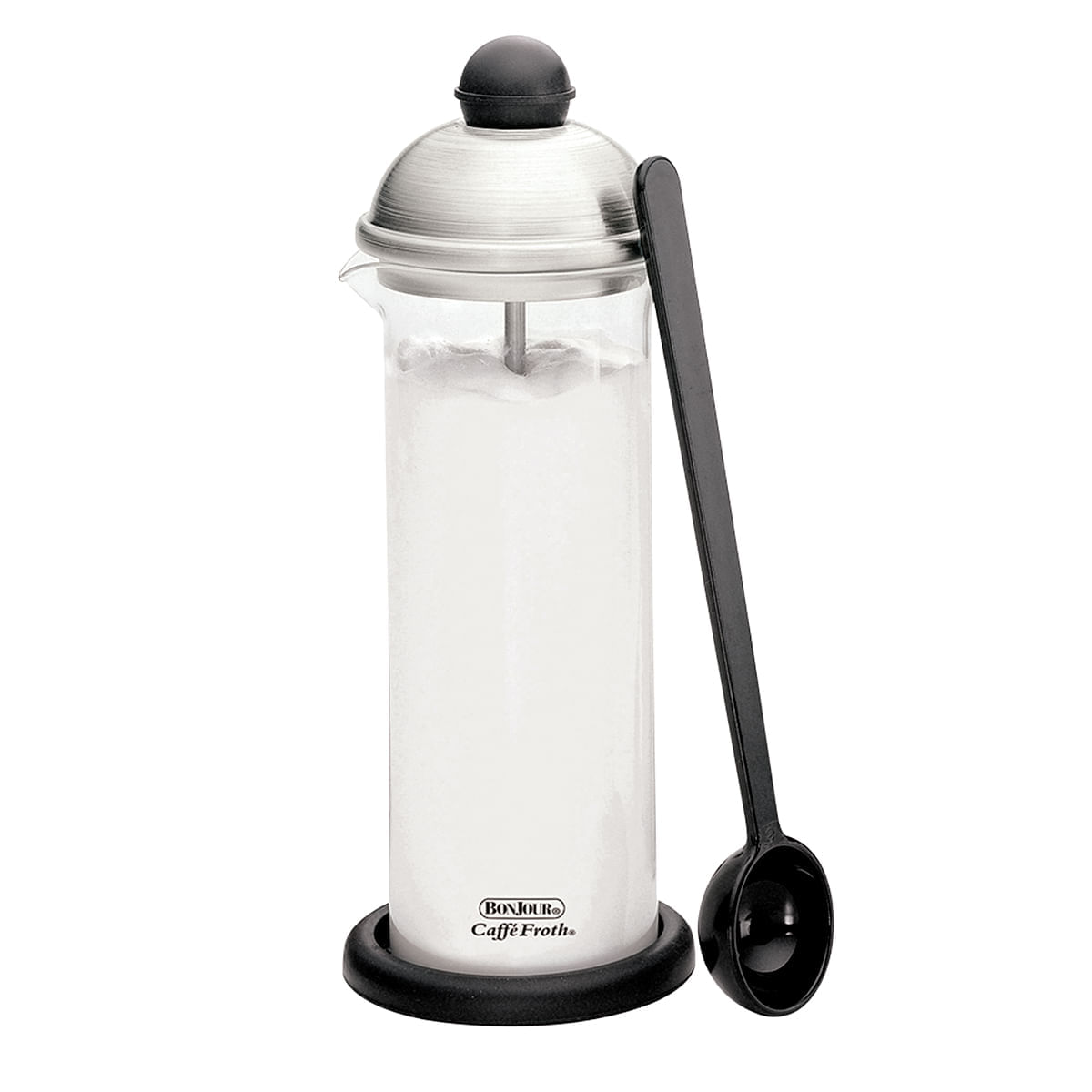 Juego de espumador de leche manual en acero inoxidable, vaso de vidrio borosilicato y cuchara, 16 onzas/ 0.47L. BonJour. img #1