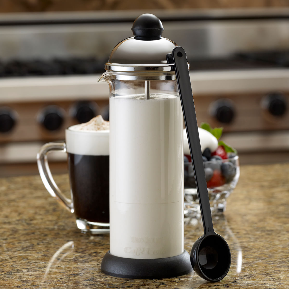 Juego de espumador de leche manual en acero inoxidable, vaso de vidrio borosilicato y cuchara, 16 onzas/ 0.47L. BonJour. img #2
