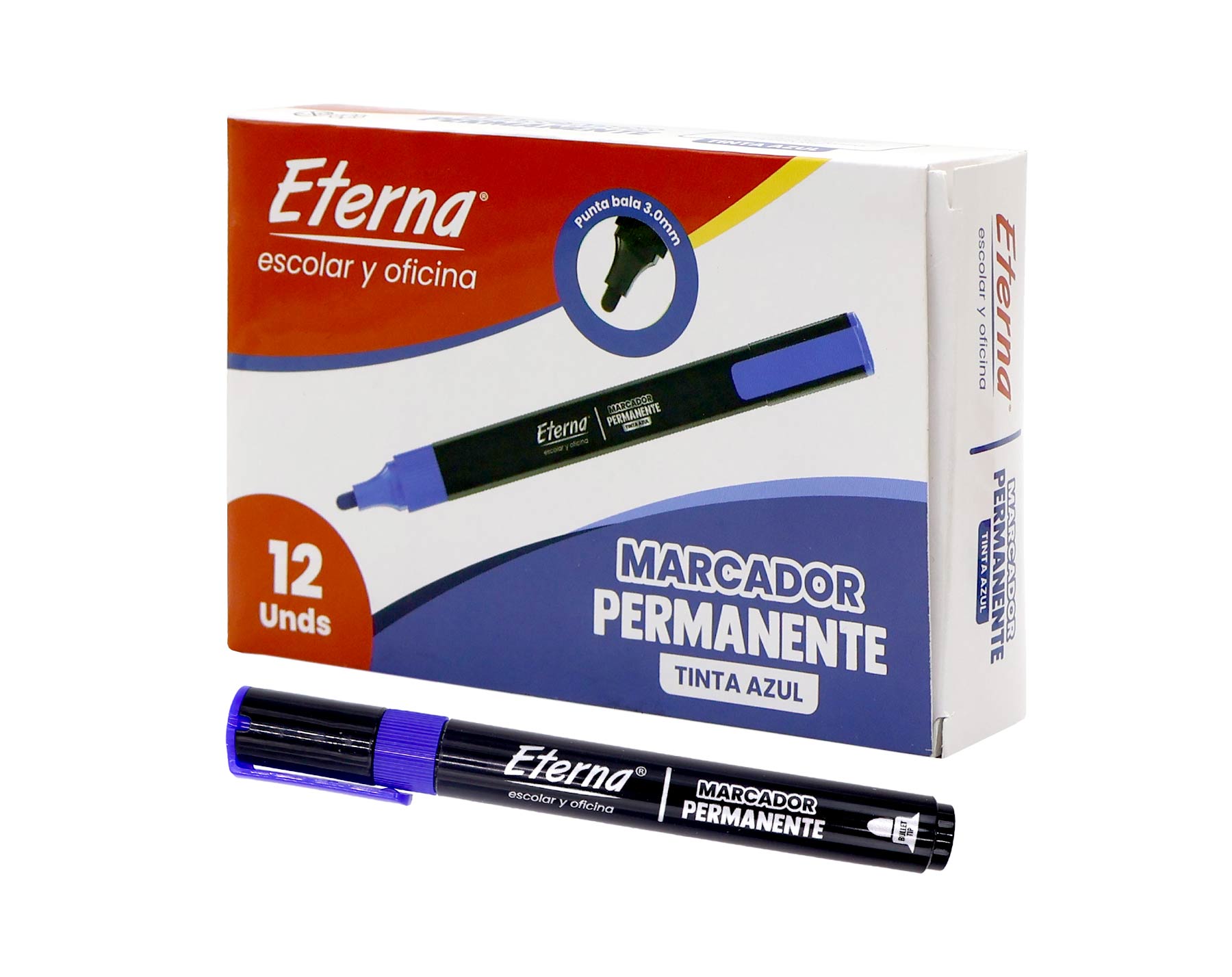 Marcador Azul Permanente x1PC punta bala 3mm Eterna img #2