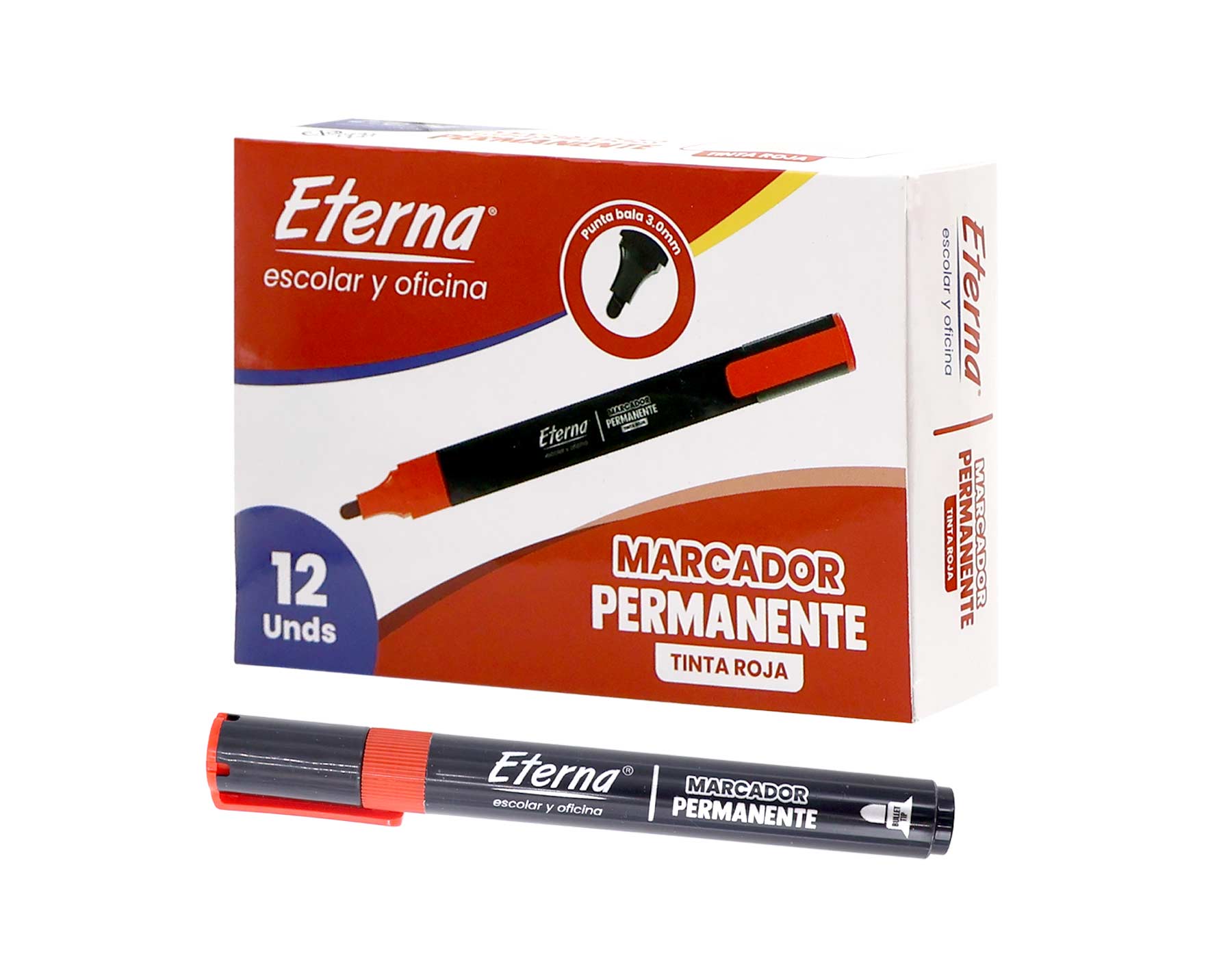 Marcador Rojo Permanente x1PC punta bala 3mm Eterna img #2