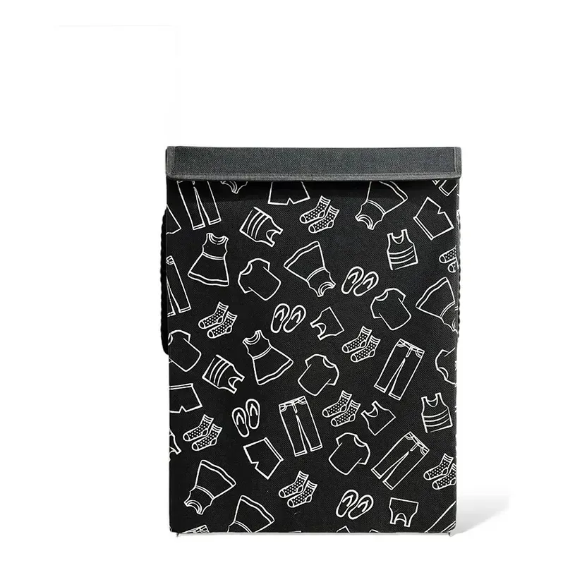 Cesta de Ropa Sucia Plegable Negra con Tapa de Tela img #1