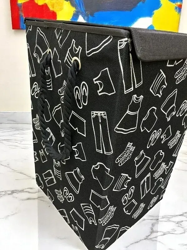 Cesta de Ropa Sucia Plegable Negra con Tapa de Tela img #2