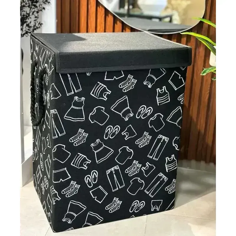 Cesta de Ropa Sucia Plegable Negra con Tapa de Tela img #3