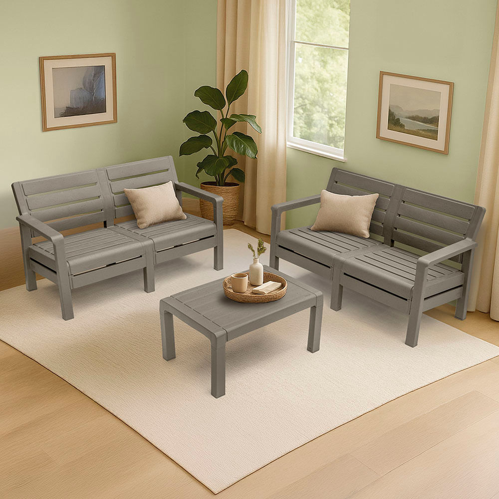 Sala Barú En L 4 puestos 2 Sofá Doble  Mesa de Centro  Gris Cemento img #1