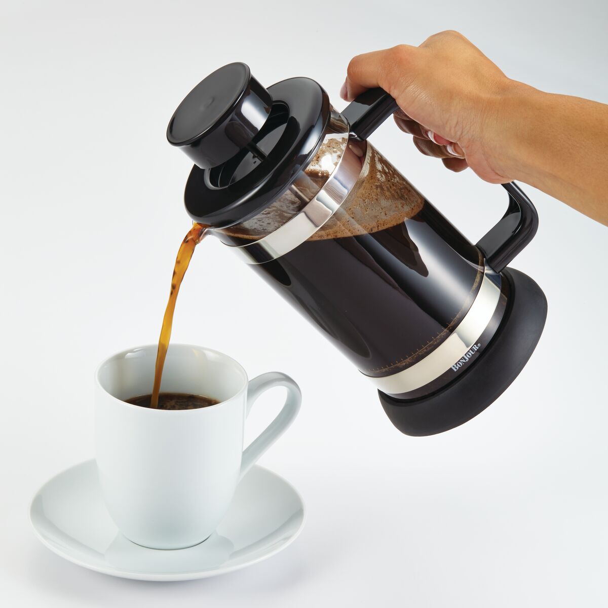 Juego de Prensa Francesa 33.8 onzas/ 8 tazas/ 1L, acero inoxidable con jarra de vidrio templado borosilicato con portavaso y cuchara. Monet, BonJour. img #5