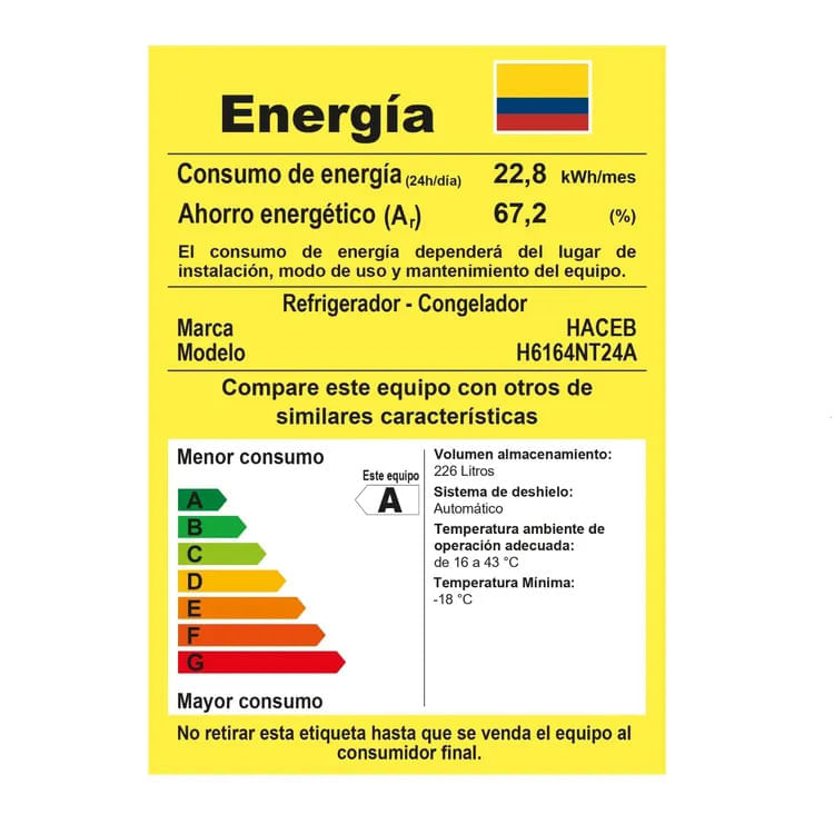 Nevera Haceb No Frost Congelador Superior 243 Manija Integrada Inverter N243 Titanio img #10