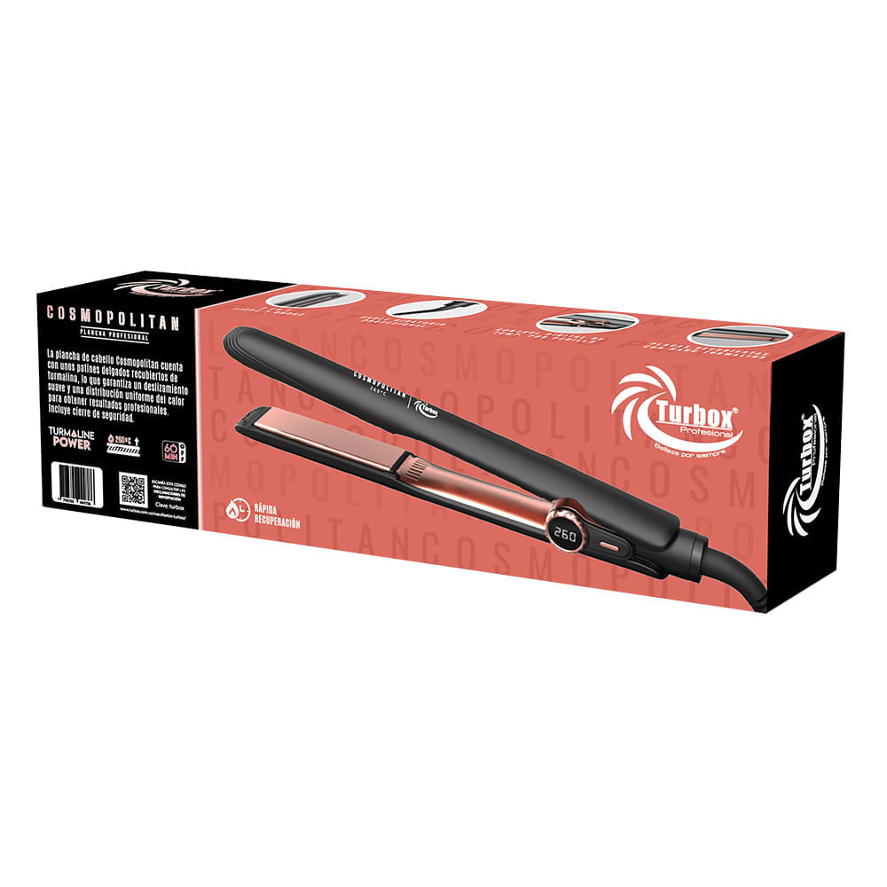 Plancha Profesional Turbox 260°C Placas en Turmalina NT-COSMOPOLITAN Negra Mate img #5