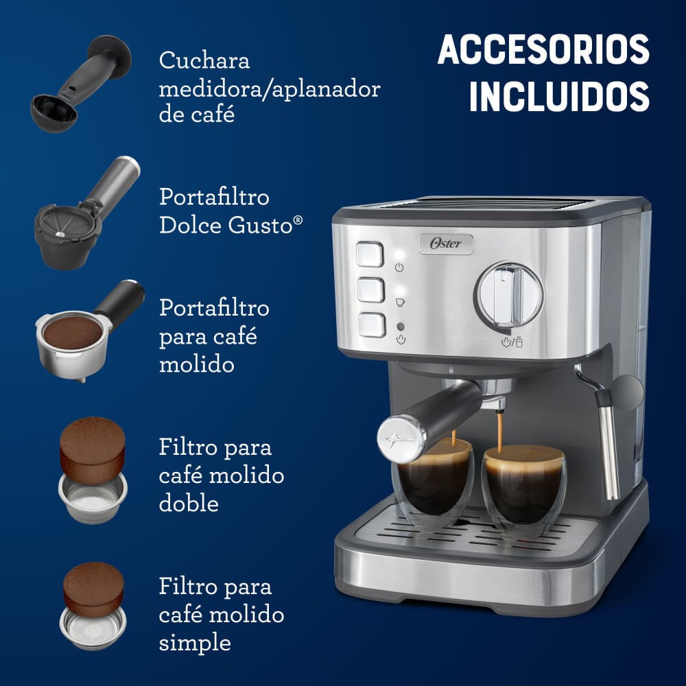 Cafetera Oster 2 Espressos Capuccinos y Lattes BVSTEM5502 Plata img #9
