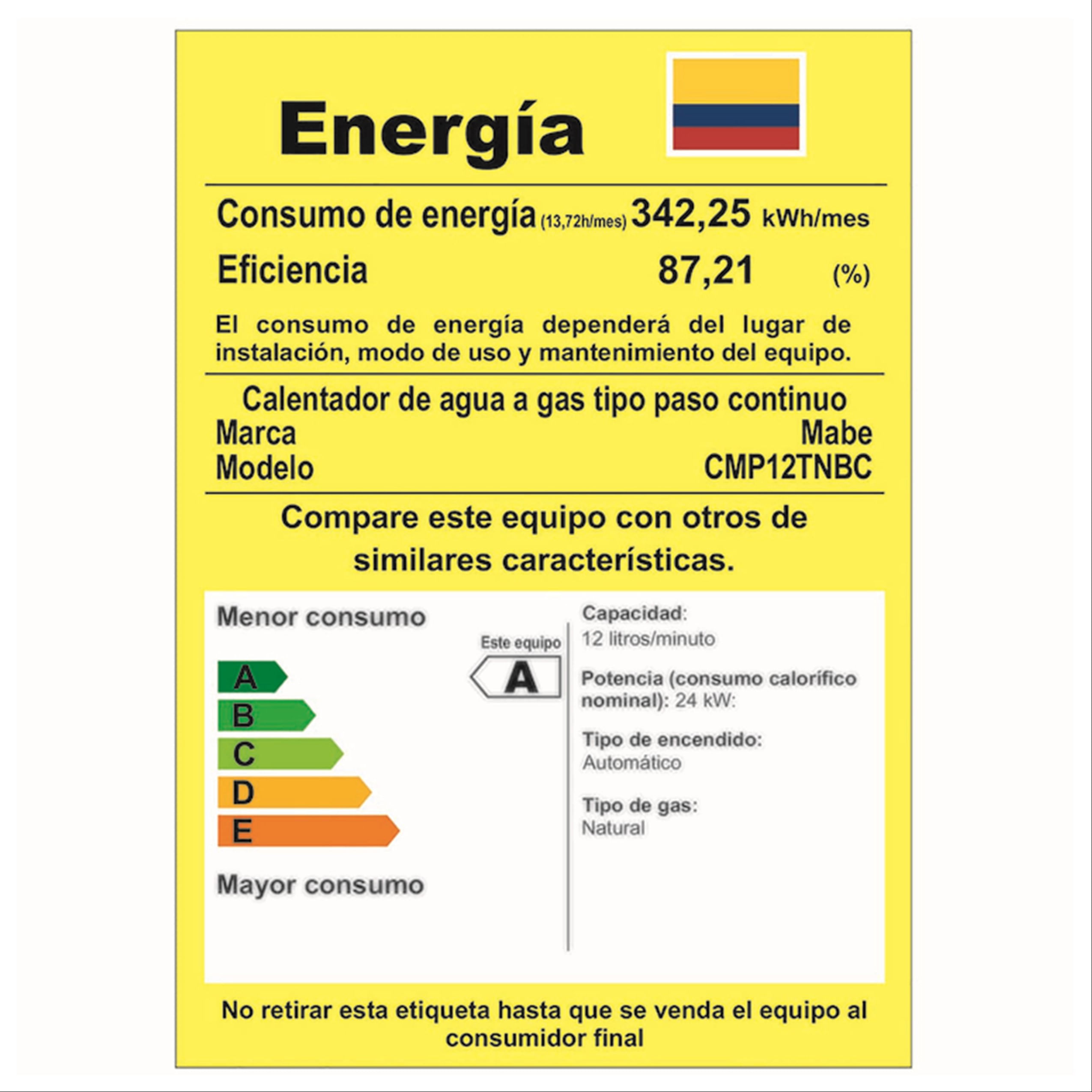 Calentador de Tiro Natural 12 Lts. Blanco Mabe - CMP12TNBC img #8