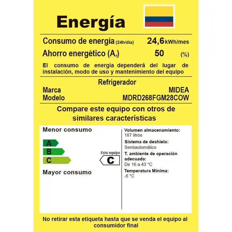 Nevera Midea Low Frost Cooling 187 Litros MDRD268FGM28COW Negra img #10