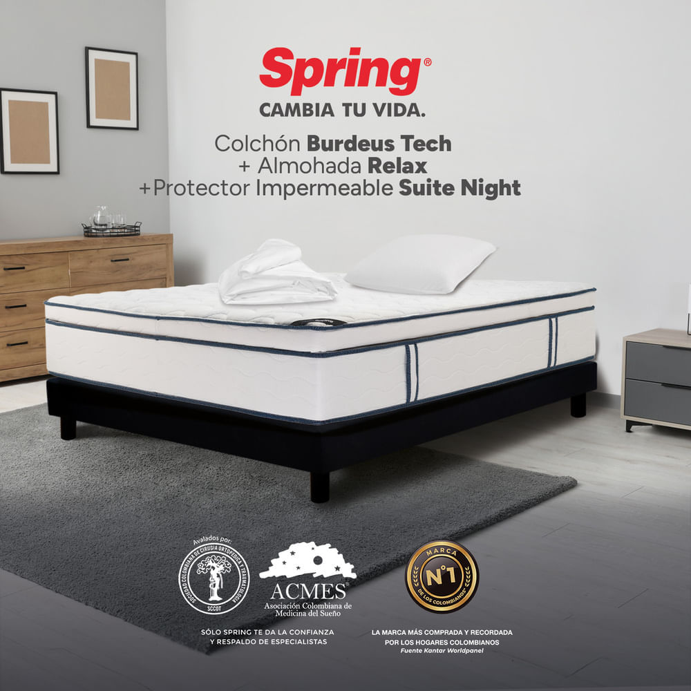 Colchón Spring Burdeos Tech 120 x 190 + Almohadas y Protector img #2