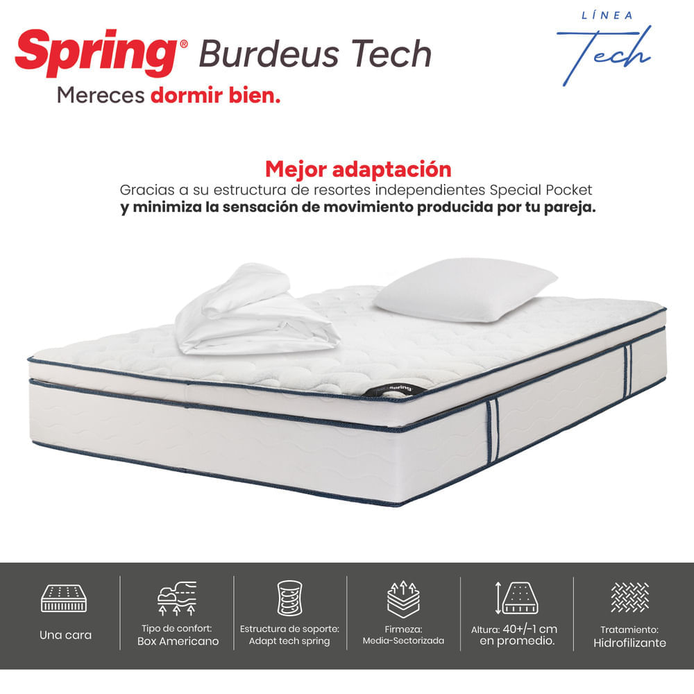 Colchón Spring Burdeos Tech 120 x 190 + Almohadas y Protector img #3