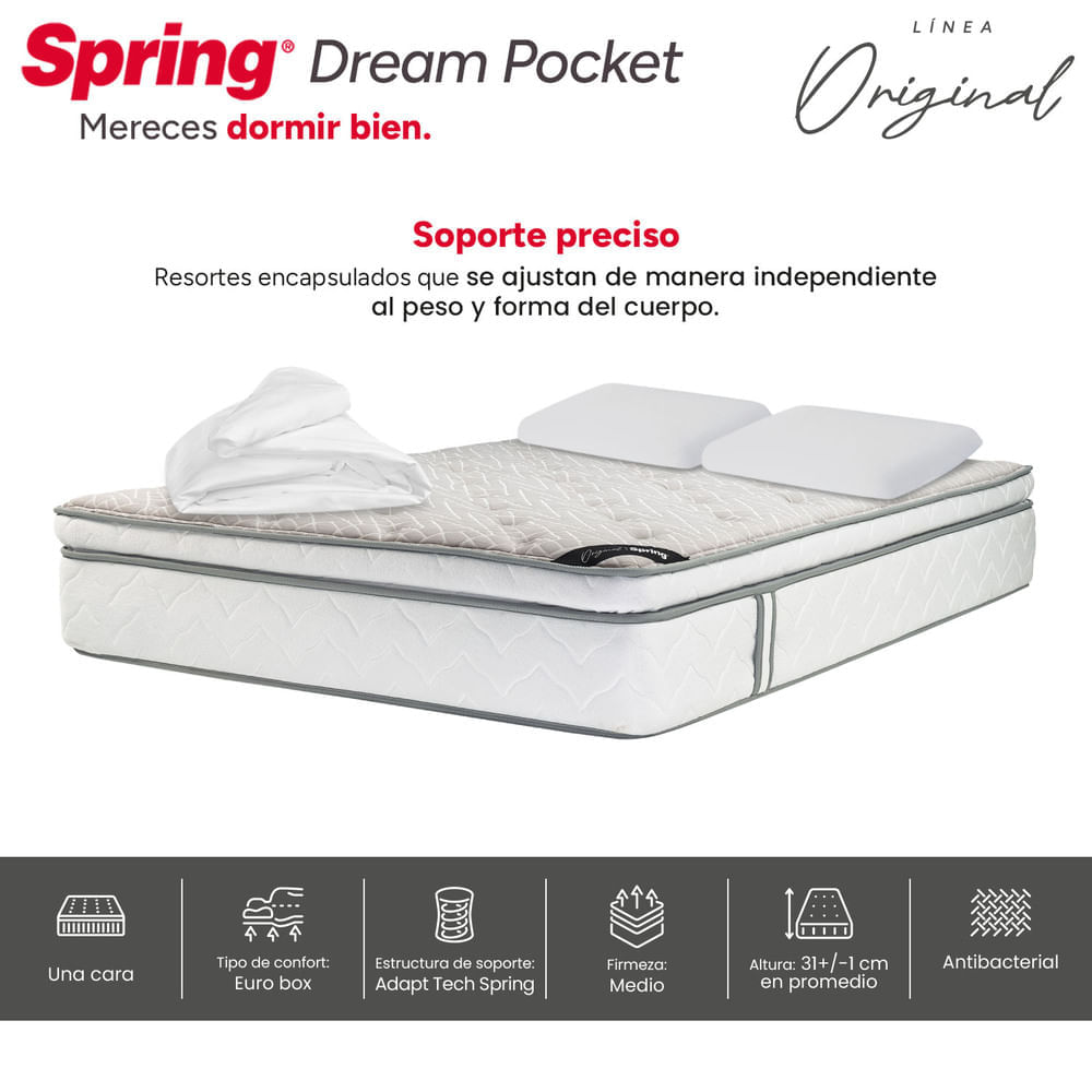 Colchón Spring Dream Poket 200 x 200 + Almohadas y Protector img #3
