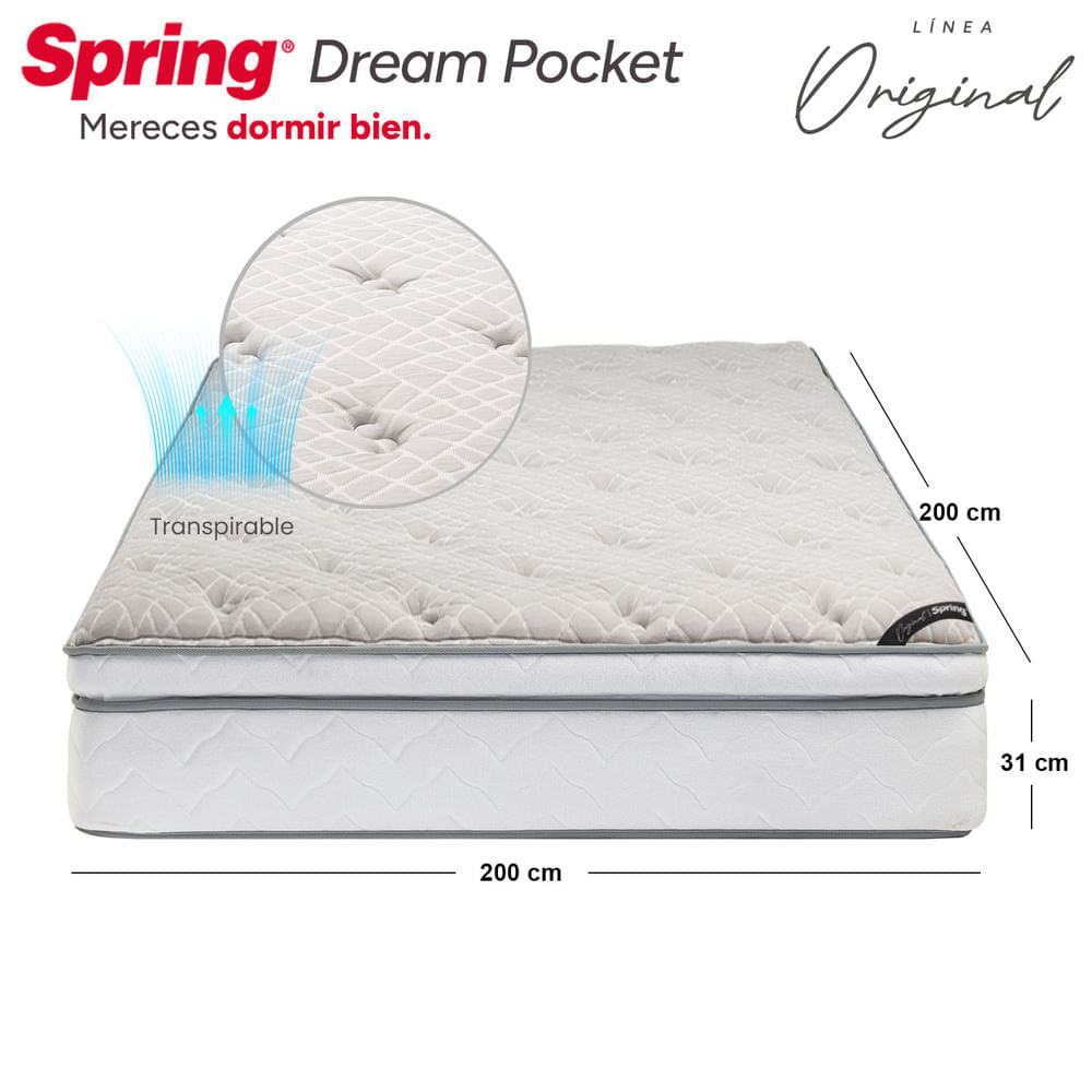 Colchón Spring Dream Poket 200 x 200 + Almohadas y Protector img #5