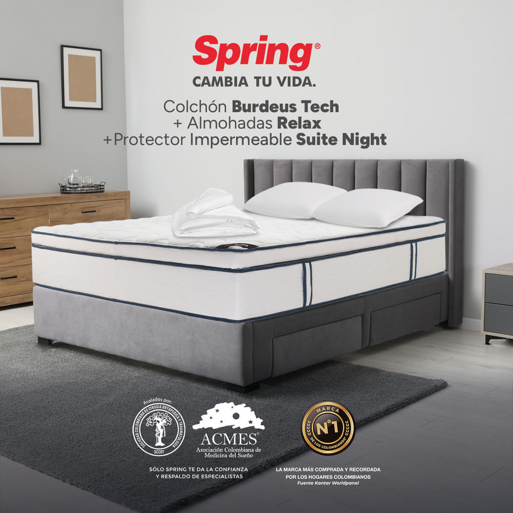 Colchón Spring Burdeos Tech 160 x 190 + Almohadas y Protector img #2