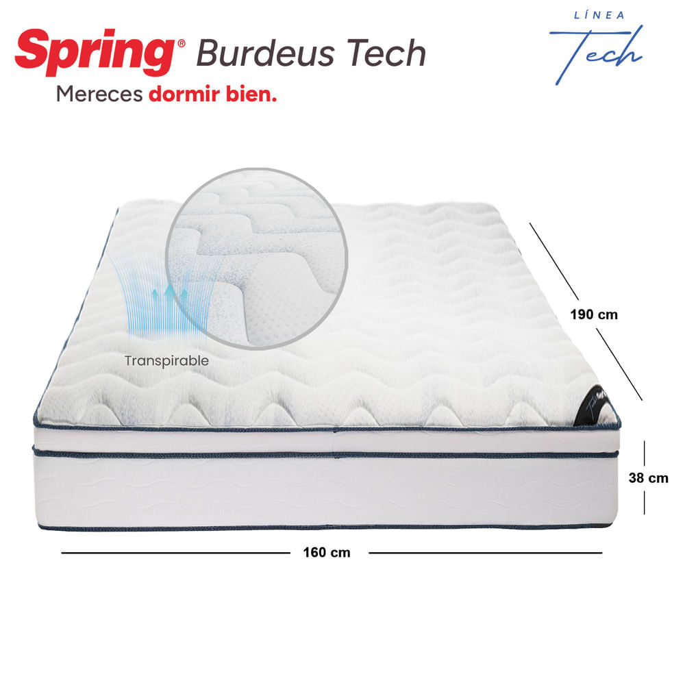Colchón Spring Burdeos Tech 160 x 190 + Almohadas y Protector img #5