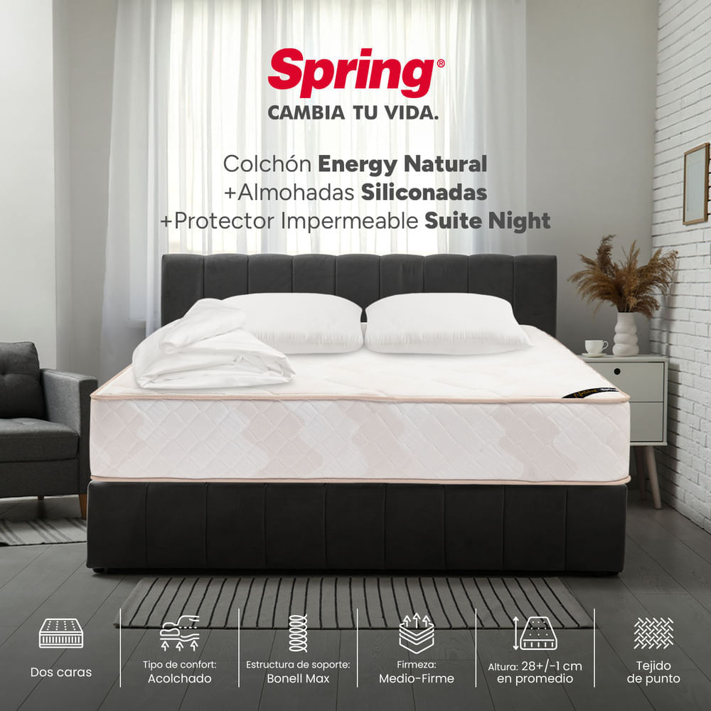 Colchón Spring Energy Natural 140 x 190 + Almohadas y Protector img #1
