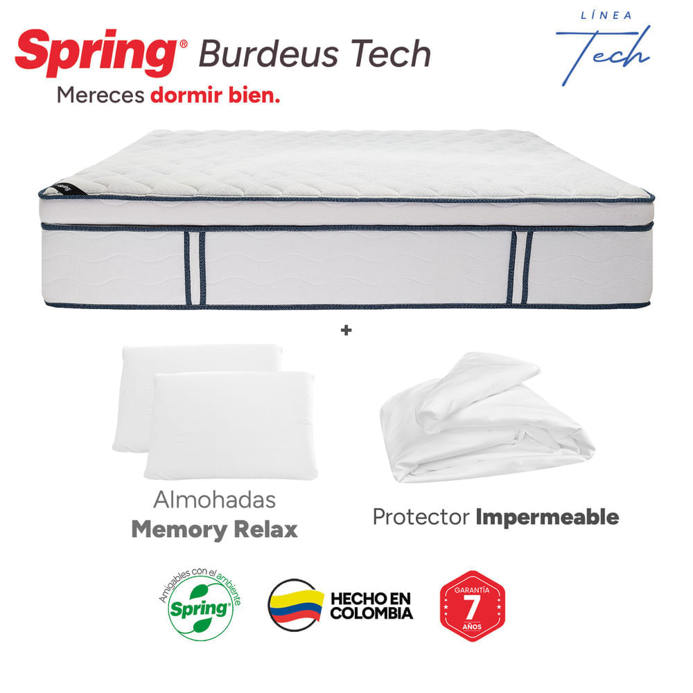 Colchón Spring Burdeos Tech 140 x 190 + Almohadas y Protector img #6