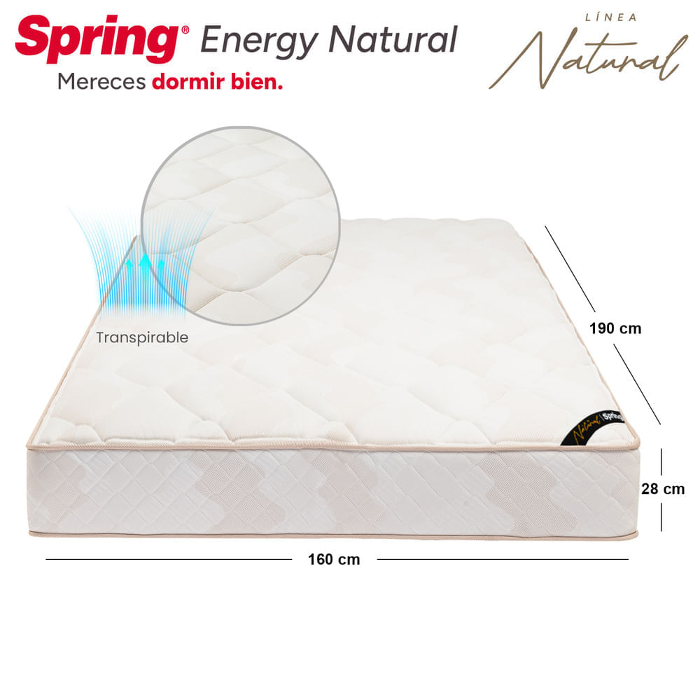 Colchón Spring Energy Natural 160 x 190 + Almohadas y Protector img #5
