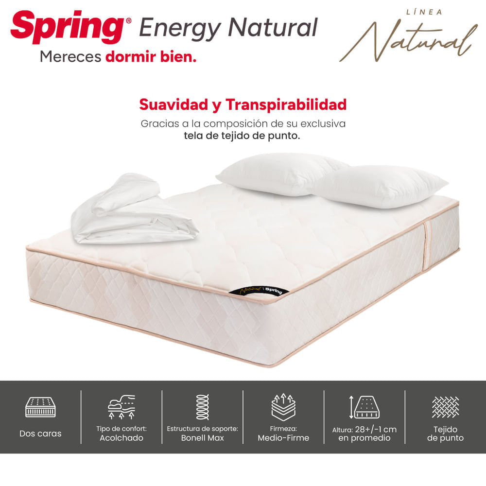 Colchón Spring Energy Natural 160 x 190 + Almohadas y Protector img #3