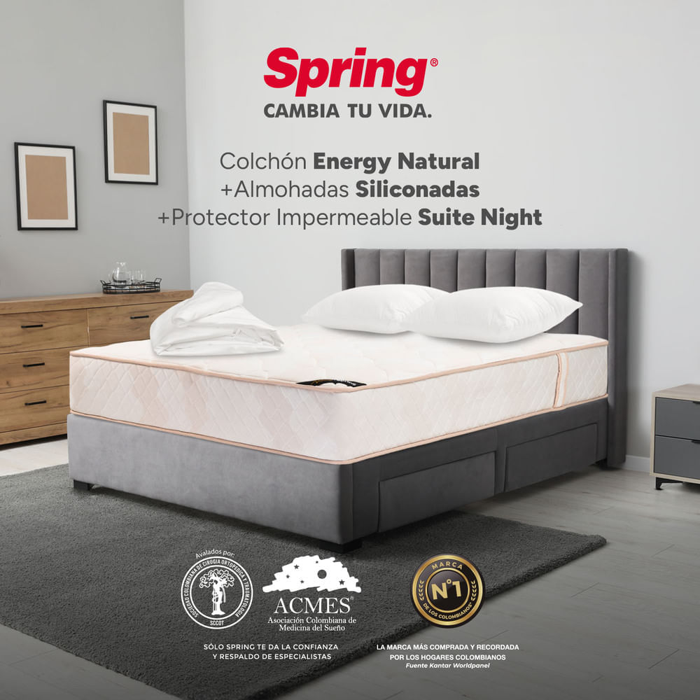 Colchón Spring Energy Natural 200 x 200 + Almohadas y Protector img #2
