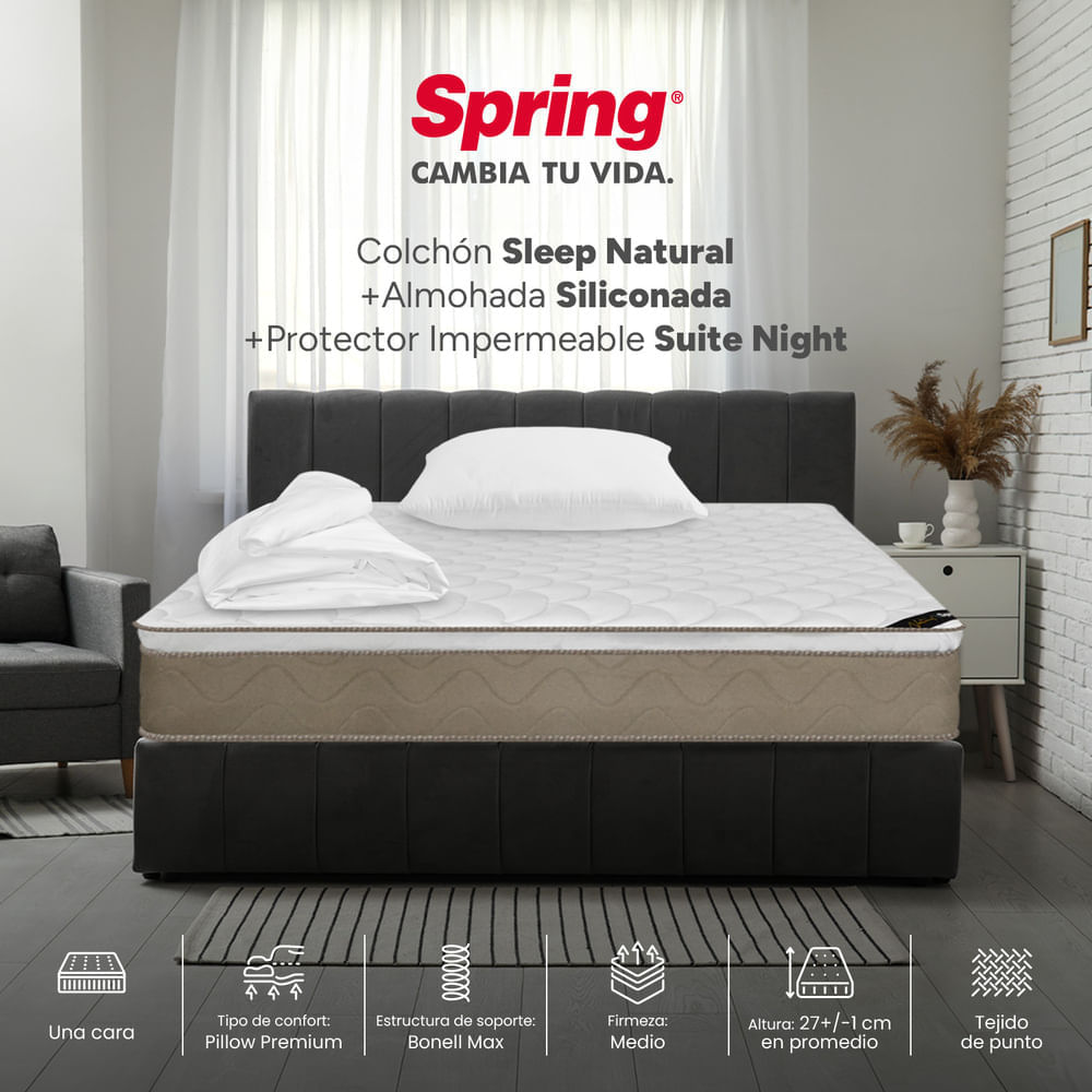 Colchón Spring Sleep Natural 160 x 190 + Almohadas y Protector img #1
