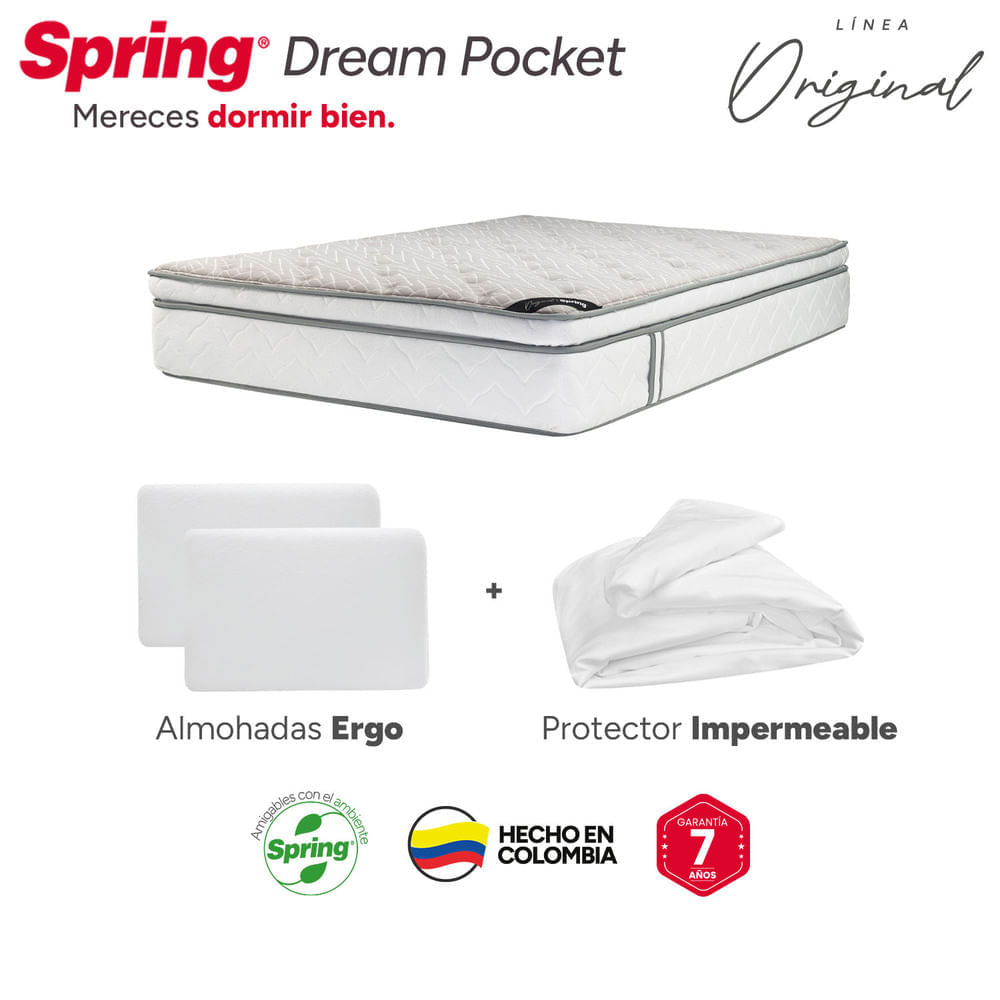 Colchón Spring Dream Poket 140 x 190 + Almohadas y Protector img #5