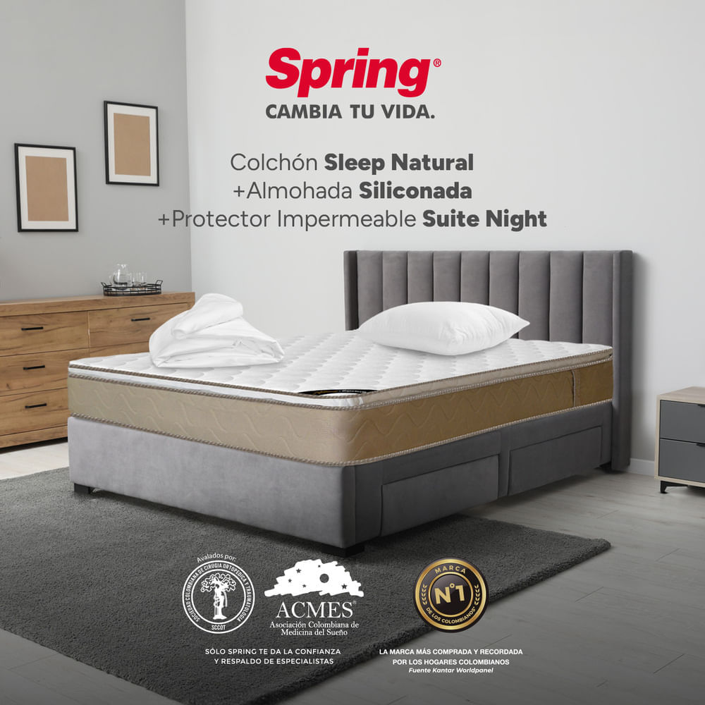 Colchón Spring Sleep Natural 140 x 190 + Almohadas y Protector img #2