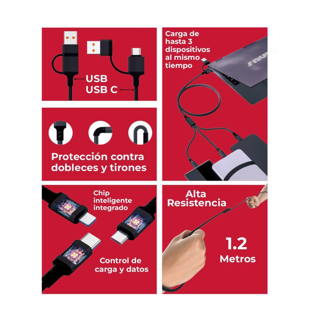 Cable 3 En 1 Universal Janus Tipo C / Micro Usb / Lightning img #2