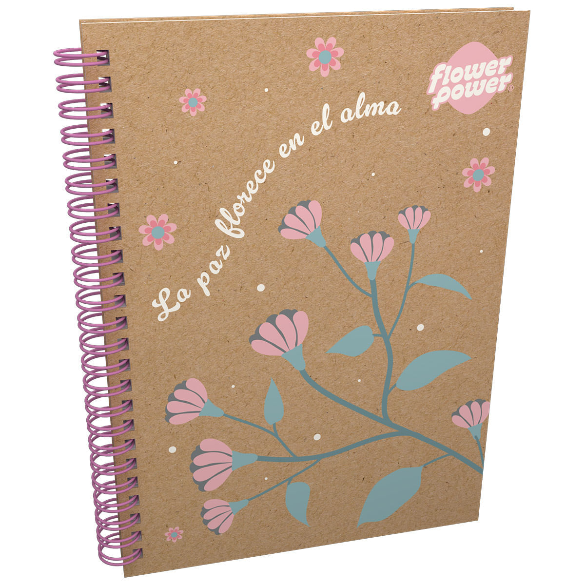 Cuaderno Argollado Pasta Dura  Flower Power Kraft Grande La Paz Florece img #1