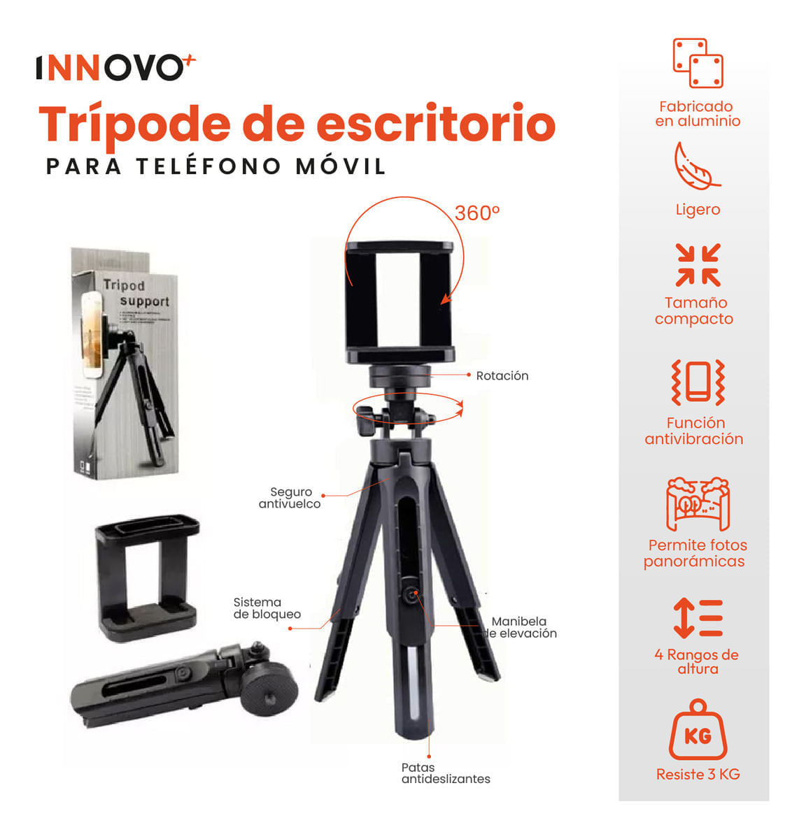 Mini Trípode De Escritorio Ajustable De Bolsillo Universal Innovo Tech img #8