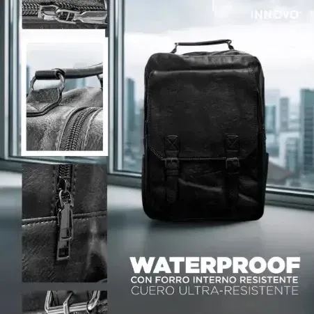 Morral Cuero Hombre Impermeable Ejecutivo Laptop Universitario Negro Negro img #3