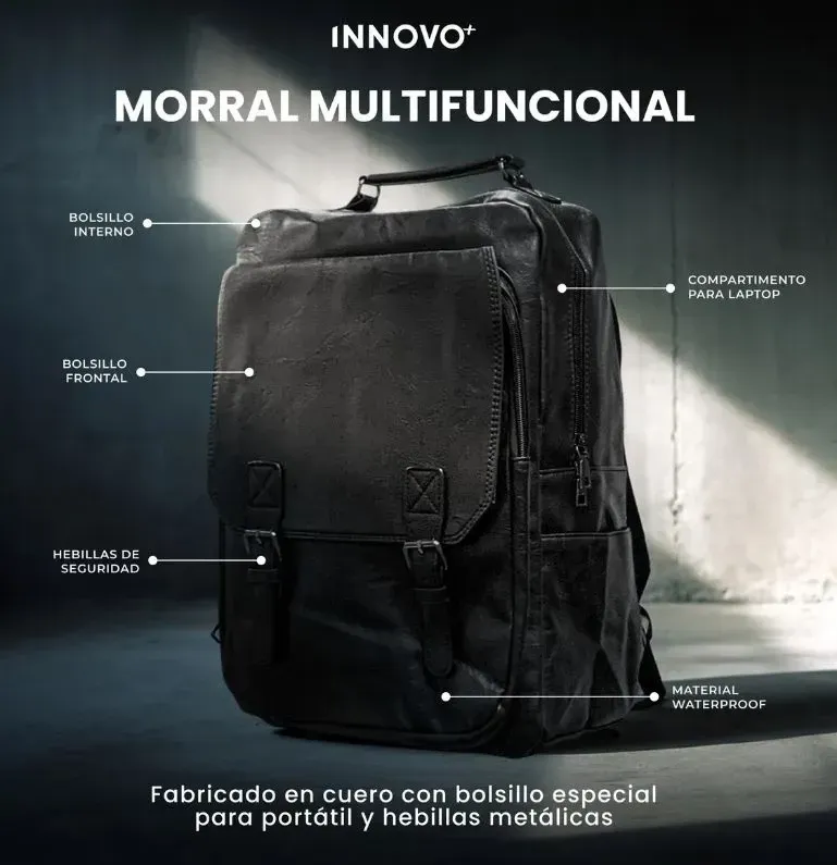 Morral Cuero Hombre Impermeable Ejecutivo Laptop Universitario Negro Negro img #4