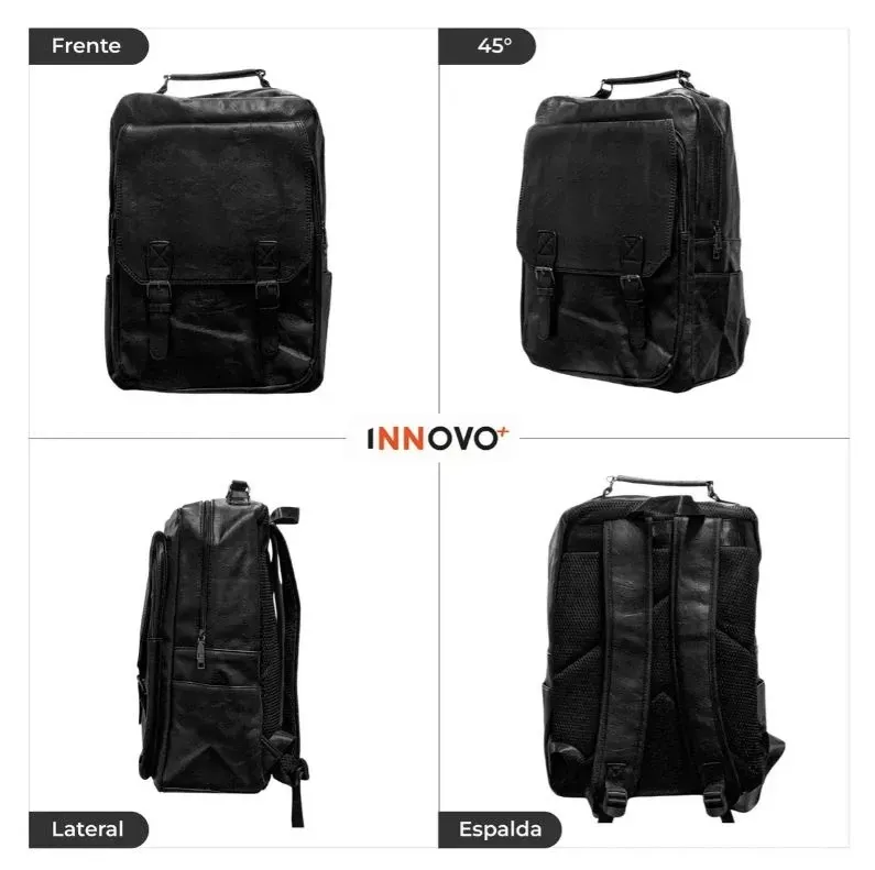 Morral Cuero Hombre Impermeable Ejecutivo Laptop Universitario Negro Negro img #2