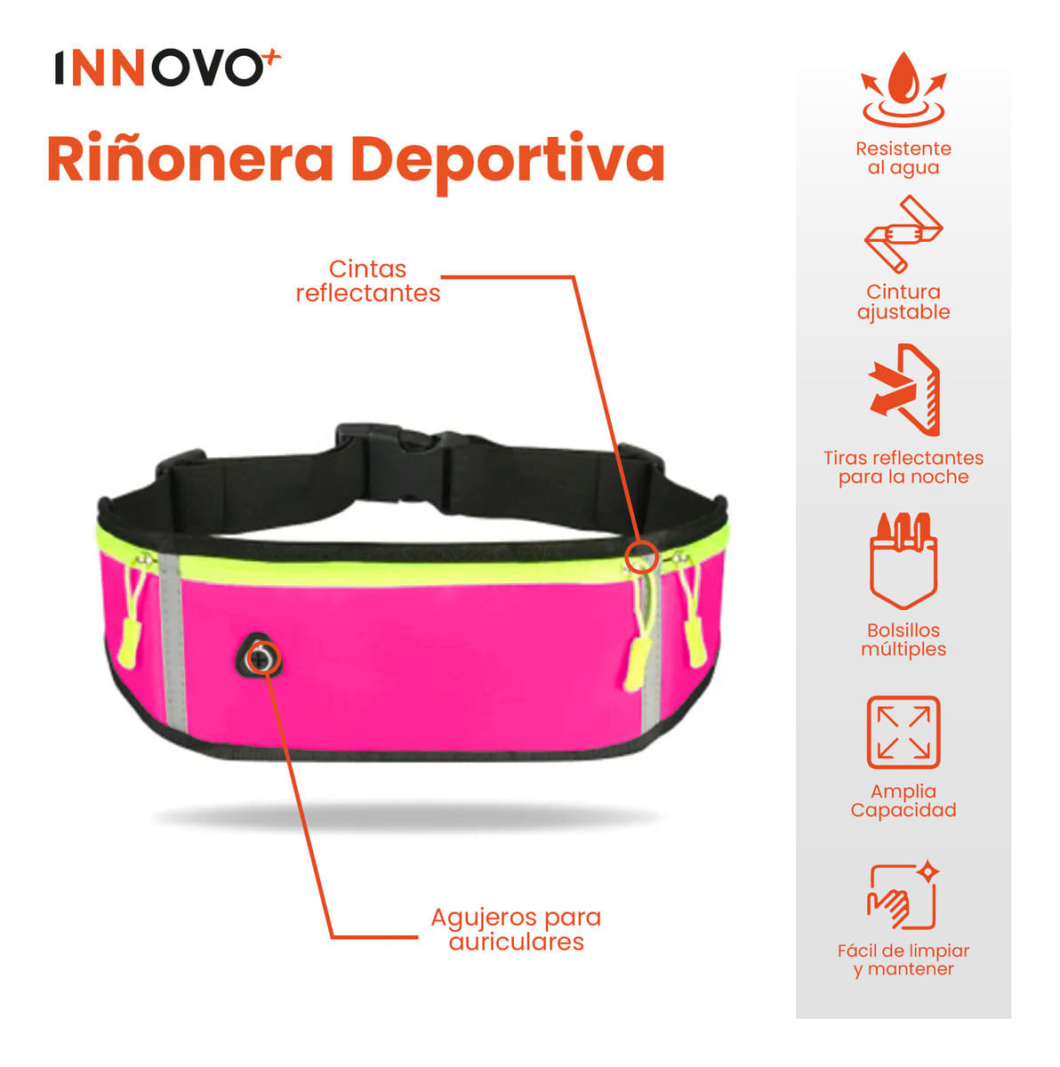 Bolso Canguro Para Deportistas Impermeable Rosa Innovo Fit img #2