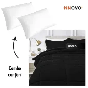 Combo Cubrelecho Térmico Ovejero Doble Funda Negro + 2 Almohadas Confort Siliconada img #1