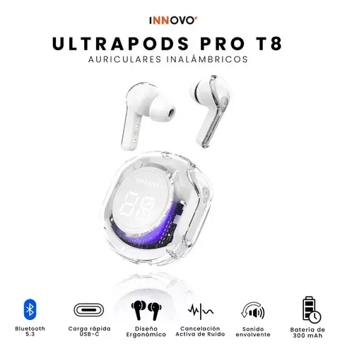 Audifonos Ultra Pods Pro Bluetooth Water Proff Indicador De Carga Luces Rgb Blanco img #4