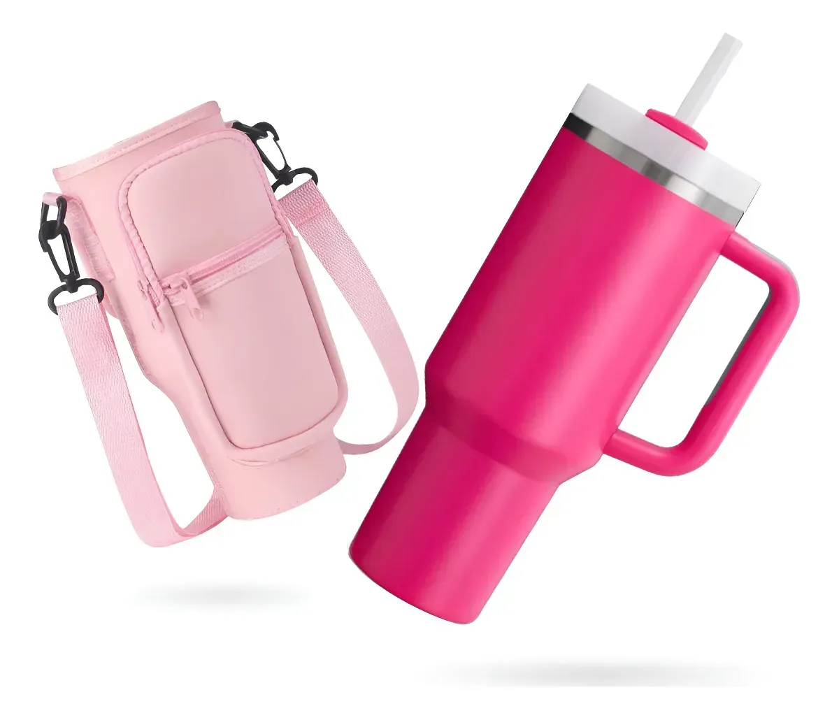Termo Acero Inoxidable 40oz Con Funda Bolso Porta Termo Correa Ajustable Compartimentos Beige Rosa img #1